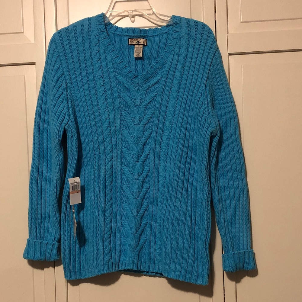 Caribbean V-Neck cotton blend Sweater in Vibrant Blue